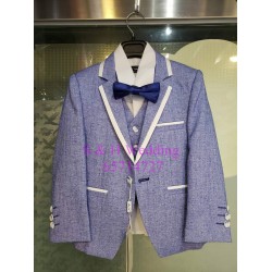 藍色- 天藍色暗紋童裝西裝禮服花仔衫五件裝(購買價) KB016