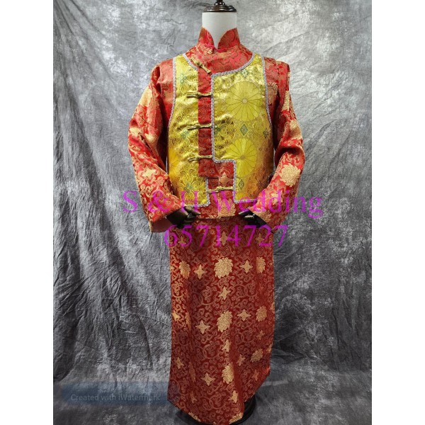 新郎馬褂| 長袍馬褂|復古唐裝 |男士馬褂 - 金紅色馬褂 (租用) CM016 新郎馬褂| 長袍馬褂|復古唐裝 |男士馬褂 - 金紅色馬褂 (租用) CM016