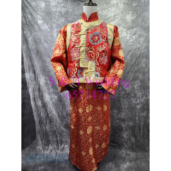 新郎馬褂| 長袍馬褂|復古唐裝 |男士馬褂 - 金紅色馬褂 (租用) CM019 新郎馬褂| 長袍馬褂|復古唐裝 |男士馬褂 - 金紅色馬褂 (租用) CM019