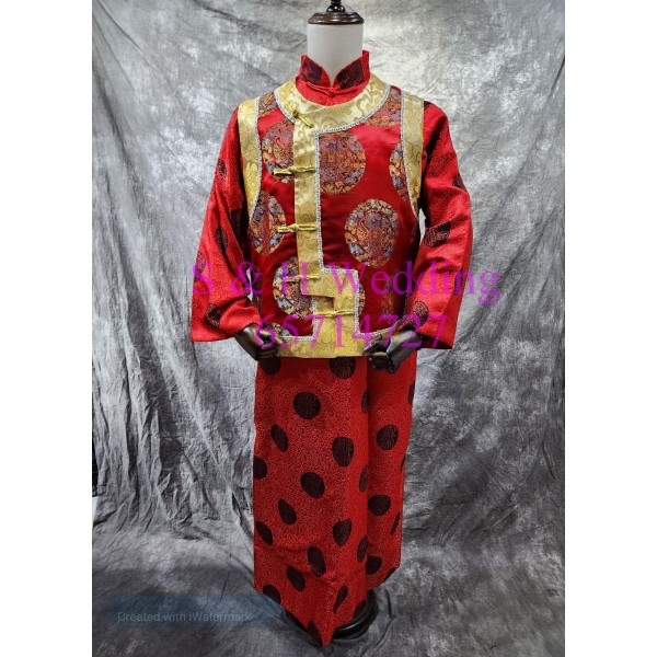 新郎馬褂| 長袍馬褂|復古唐裝 |男士馬褂 - 黑金紅色馬褂 (租用) CM029 新郎馬褂| 長袍馬褂|復古唐裝 |男士馬褂 - 黑金紅色馬褂 (租用) CM029