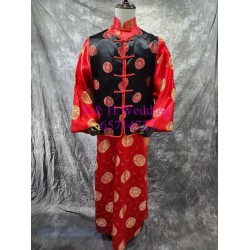 新郎馬褂｜ 長袍馬褂｜復古唐裝 ｜男士馬褂 - 黑金紅色馬褂 (租用) CM032