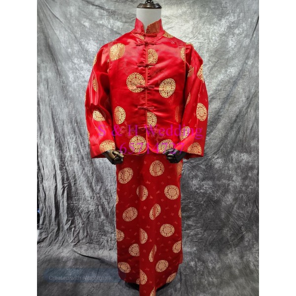 新郎馬褂| 長袍馬褂|復古唐裝 |男士馬褂 - 金紅色馬褂 (租用) CM034 新郎馬褂| 長袍馬褂|復古唐裝 |男士馬褂 - 金紅色馬褂 (租用) CM034