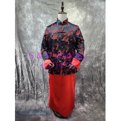 新郎馬褂｜ 長袍馬褂｜復古唐裝 ｜男士馬褂 - 黑紅色馬褂 (租用) CM036