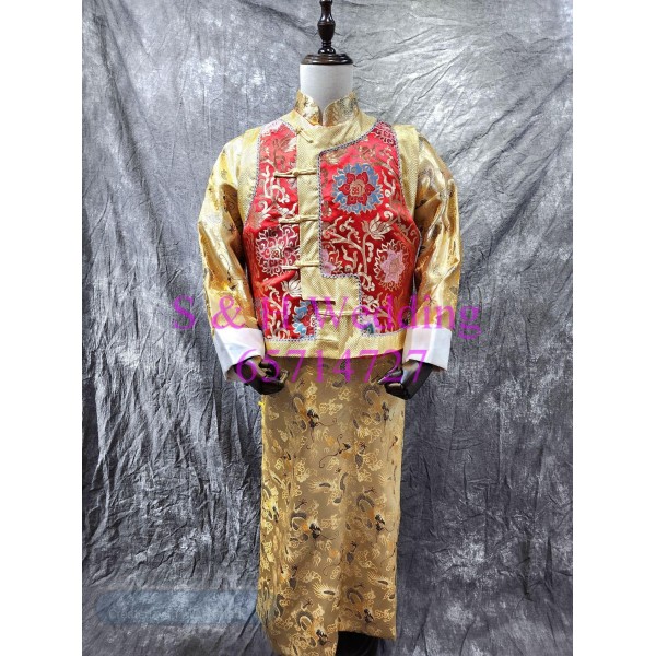新郎馬褂| 長袍馬褂|復古唐裝 |男士馬褂 - 紅金色馬褂 (租用) CM041 新郎馬褂| 長袍馬褂|復古唐裝 |男士馬褂 - 紅金色馬褂 (租用) CM041