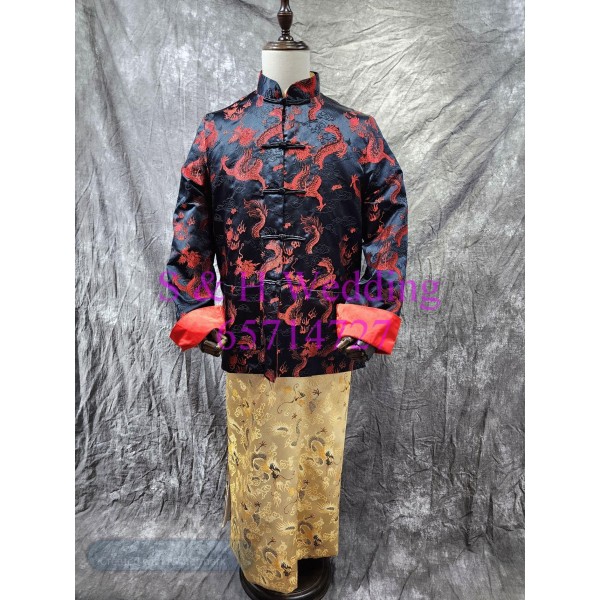 新郎馬褂| 長袍馬褂|復古唐裝 |男士馬褂 - 黑金色馬褂 (租用) CM043 新郎馬褂| 長袍馬褂|復古唐裝 |男士馬褂 - 黑金色馬褂 (租用) CM043