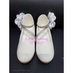 花女，中童低踭白色閃帶蝴蝶低踭鞋.厚墊#708 (購買價)- KA033