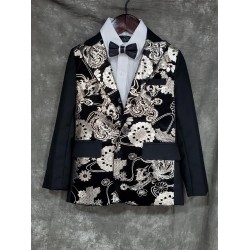 男童表演比賽西裝禮服四件裝，120尺碼｜黑金色印花圖案 (購買價) KB021
