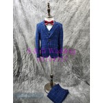 藍色- 深藍色格仔中小童西裝禮服五件裝 100-170尺碼 (購買價) KB039 藍色- 深藍色格仔中小童西裝禮服五件裝 100-170尺碼 (購買價) KB039
