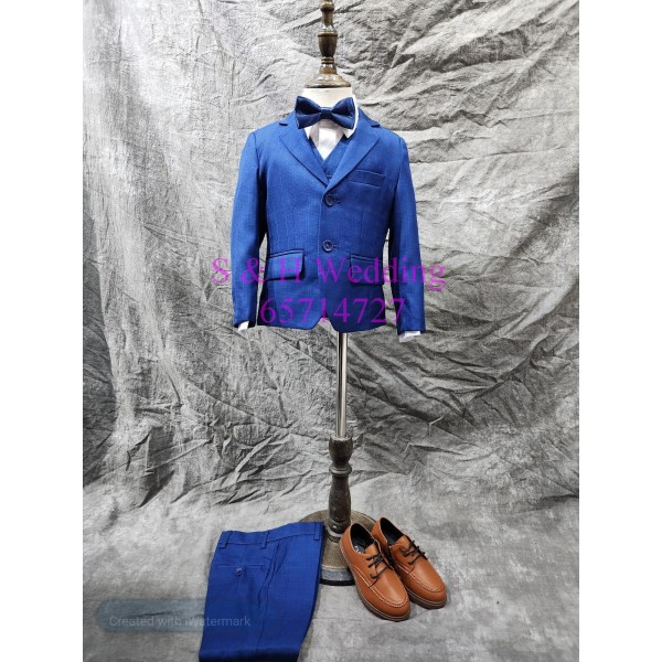 藍色- 寶藍色暗格小童西裝禮服五件裝 140-165 尺碼 (購買價) KB055 藍色- 寶藍色暗格小童西裝禮服五件裝 140-165 尺碼 (購買價) KB055