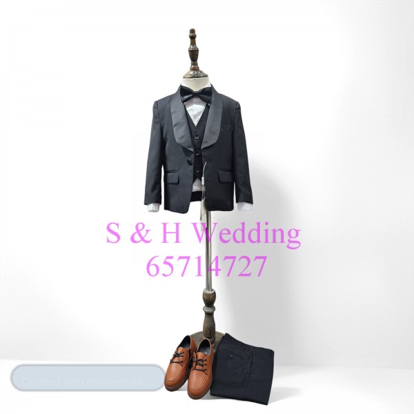 小童黑色禮服｜男童西裝｜表演禮服｜花仔衫五件裝 100-165 尺碼 (購買價) KB076