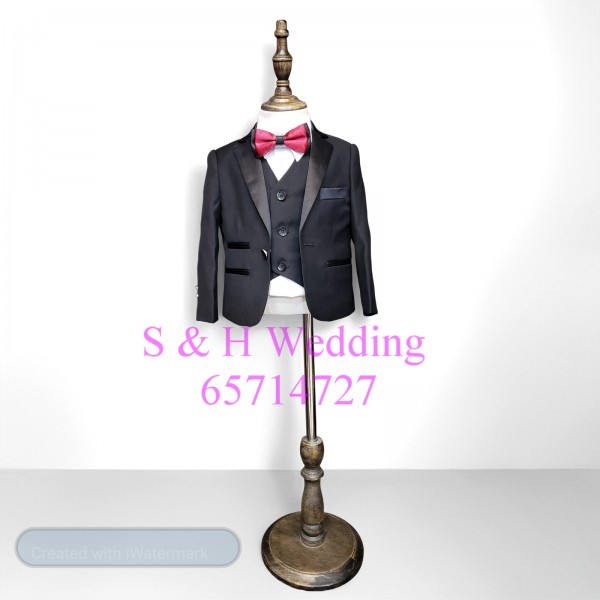 男童裝黑色西裝禮服花仔衫五件裝 100-160 尺碼 (購買價) KB077