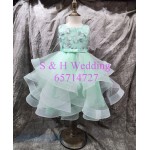童裝晩裝粉綠幻彩色花女裙 華服日 Party Dress (全新購買價)-KG057