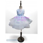 童裝晩裝粉藍幻彩色花女裙 華服日 Party Dress (全新購買價)-KG067