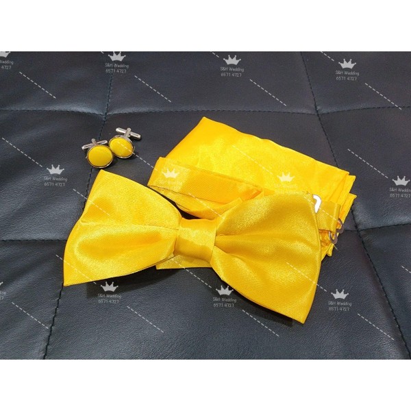 男士bowtie+袋巾+手袖鈕-黃色.鍛布 (購買價) MA050