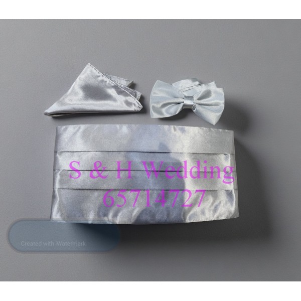 男士腰封+bowtie+袋巾- 白色.鍛布 (購買價) MA092