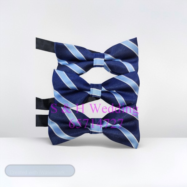 男士煲呔，領結. 藍色人斜條紋bowtie (購買價) MA106