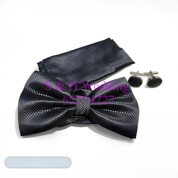 男士bowtie+袋巾+手袖鈕-黑色格仔 (購買價) MA150
