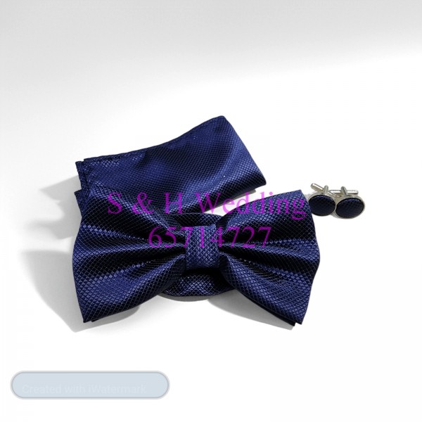男士bowtie+袋巾+手袖鈕-深藍格仔 (購買價) MA151