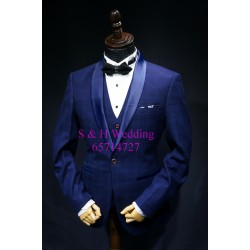 藍色暗格西裝禮服五件裝 MT012 (租用或購買) 