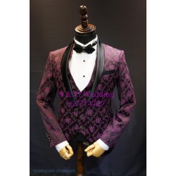 棗紅色壓花男士西裝禮服五件裝 MT022 (租用/購買) 