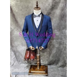 藍色直紋双領男士禮服一套 MT051 (租用或購買) 