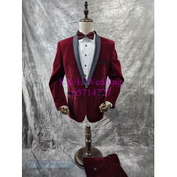 紅色禮服.紅色絲絨男士宴會禮服五件裝 MT078 (租用或購買) 
