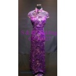 紫色魚尾短袖旗袍｜30吋腰｜ 媽媽衫WM028 (租用)