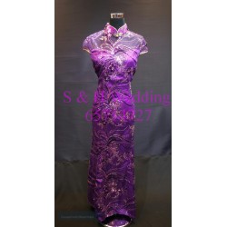 紫色魚尾短袖旗袍｜30吋腰｜ 媽媽衫WM028 (租用)
