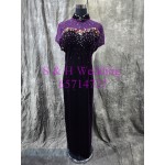 紫色閃石蕾絲 絲絨旗袍 XXXXL 約38吋腰大碼媽媽衫 奶奶裙 WM062 (租用)