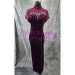 深紅色閃石蕾絲絲絨旗袍 XXXL 媽媽衫 奶奶裙 WM066 (租用)