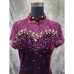 深紅色閃石蕾絲絲絨旗袍 XXXL 媽媽衫 奶奶裙 WM066 (租用)