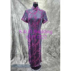 紫色旗袍黑色印花 XXXL 媽媽衫 奶奶裙 WM079 (租用)