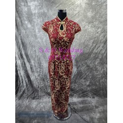 紅色金線蕾絲旗袍 XXXL 媽媽衫 奶奶裙 WM081 (租用)