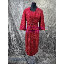 紅色中長袖閃布西式一件套裝裙媽媽衫｜2XL WM114 (租用或購買)