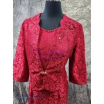 紅色中長袖閃布西式一件套裝裙媽媽衫｜2XL WM114 (租用或購買)