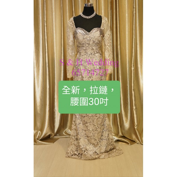 灰色+米色蕾絲西式晩裝裙30吋腰 WE061 (全新購買價）